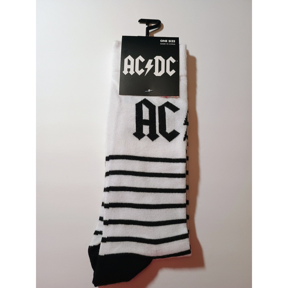 AC/DC Band Socks White‎ Black Stripes One Size Fits Most US 7-12 Official Merch
